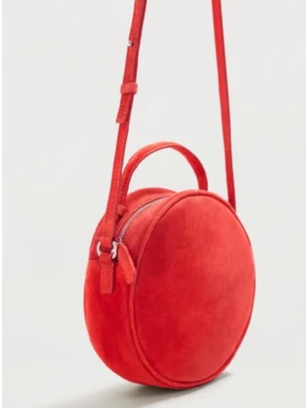 Mango Red Round Suede Crossbody Bag